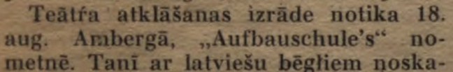 Report on the theatre opening at the Amberg Aufbauschule camp, 18 August 1945